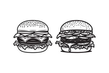 Hand-Drawn Burger Illustration Black and White Fast Food Art