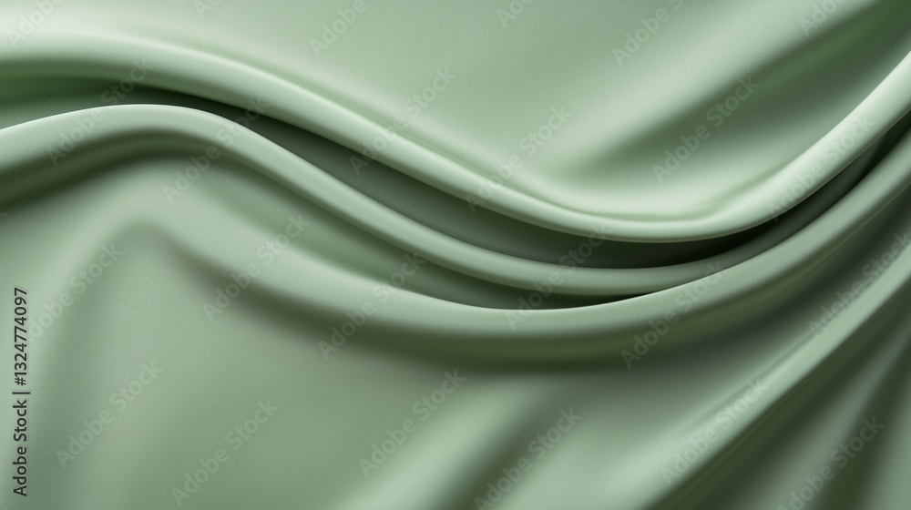 Aufkleber soft green fabric draping elegantly with flowing folds and subtle texture under gentle lighting