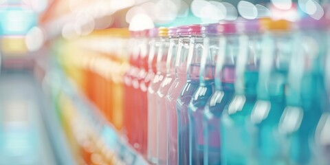 Colorful Bottles in a Row: A Vibrant Display of Glass Containers