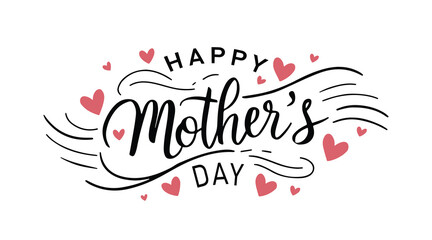 happy mother's day greeting card with elegant calligraphy and red hearts. perfect for celebrations, this design exudes love and appreciation, ideal for print or digital use.