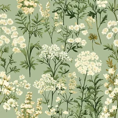 Spring seamless pattern with daisies, white flowers and green background.