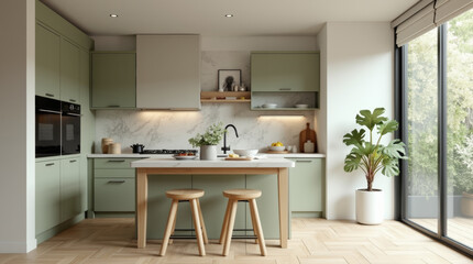 Pale green kitchen interior