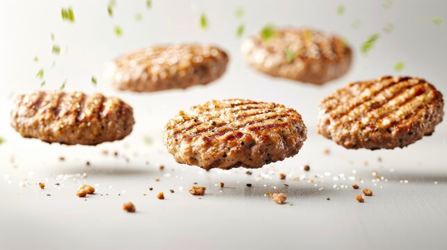 Grilled Meat Patties with Seasoning and Herbs