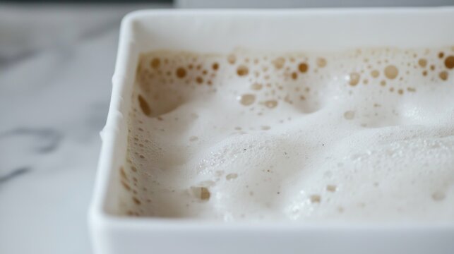 The cheese surface shows a fascinating network of holes and bubbles, highlighted through macro photography techniques