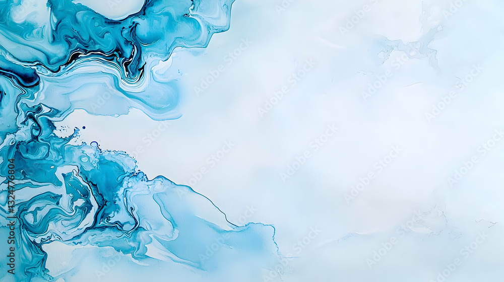 Aufkleber abstract blue fluid art background with liquid ink texture and dynamic forms on light backdrop