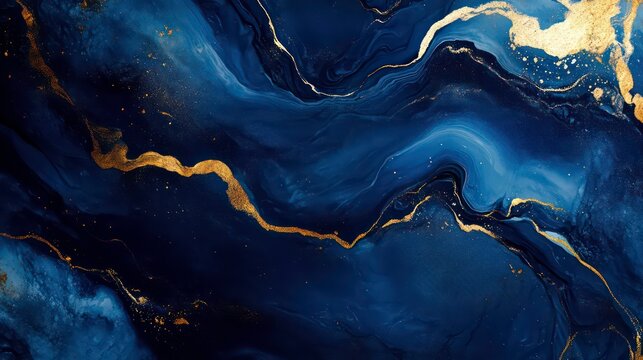 Dark blue marble texture with golden veins. Luxurious background for design, high-end product display, or elegant invitations. Sophisticated and rich. - Powered by Adobe