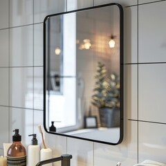 Modern Bathroom Vanity with Black Frame and Rectangular Mirror