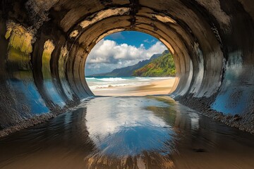 Naklejka premium Explore the beauty of aerial tunnels beach in Hanalei, Hawaii with pristine coastal views, Aerial Tunnels beach Hanalei Pacific coastal Hawaii USA