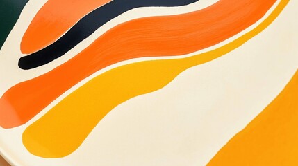 Obraz premium Close up view of dynamic ceramic glaze showcases vibrant orange, yellow, black, and white brush strokes, highlighting intricate details