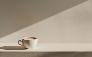 Obraz premium Cappuccino in Sunlight on Beige Surface