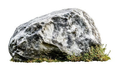 Fototapeta premium Large natural boulder with green foliage, cut out