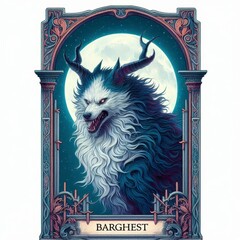 Majestic Barghest: A haunting portrait of a mythical canine with glowing red eyes