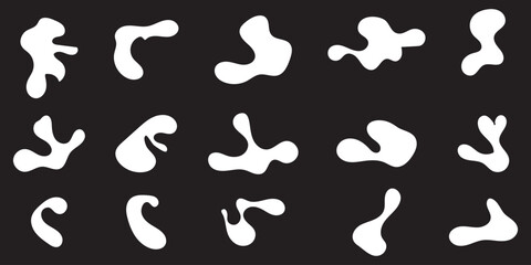 Random blob shapes silhouette icon set. black blobs irregular shapes Isolated on a white background. Water splotches, liquid ink spots, Abstract fluid shapes, water forms vector illustration.