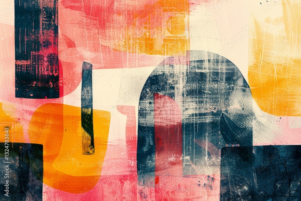 Aufkleber retro risograph print effect featuring layered abstract figures in warm tones and textures