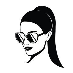 Silhouette of a beautiful woman with sunglasses. Female icon. Beauty logo design. Vector illustration.