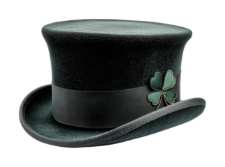 Stylish black top hat with shamrock emblem for st. patrick's day celebrations, cut out