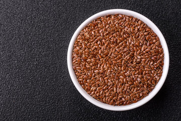 Flax seeds in a bowl, an ingredient for making vegan or vegetarian food