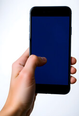 hand holding smart phone with blank screen