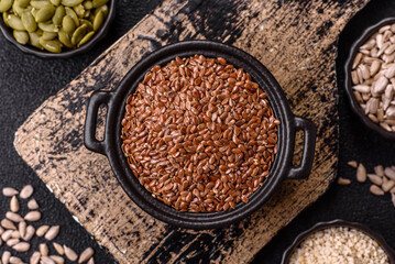 Flax seeds in a bowl, an ingredient for making vegan or vegetarian food