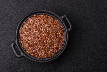 Flax seeds in a bowl, an ingredient for making vegan or vegetarian food