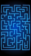 Glowing blue maze on a dark background, intricate pathway graphic