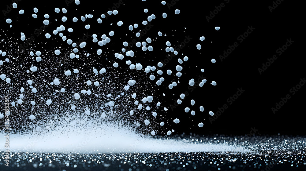 Poster abstract explosion of white particles against black background showing geometric shapes with dynamic