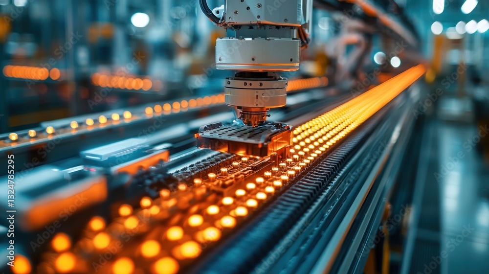 Poster advanced automated robotic arm precision assembly in a modern industrial factory
