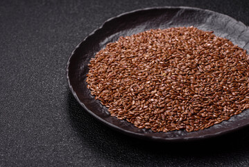 Flax seeds in a bowl, an ingredient for making vegan or vegetarian food
