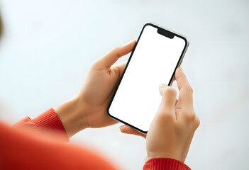 woman holding smartphone with blank screen