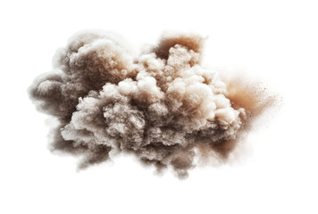 Billowing cloud of dust and smoke explosion isolated on white, cut out