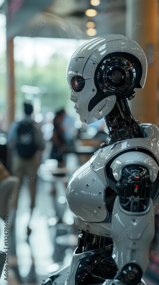 Aufkleber humanoid robot engages with people in a futuristic environment designed for advanced technology inte