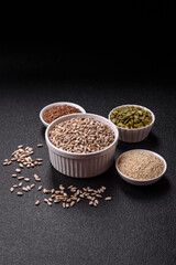 Peeled sunflower seeds in a bowl, an ingredient for making vegetarian food