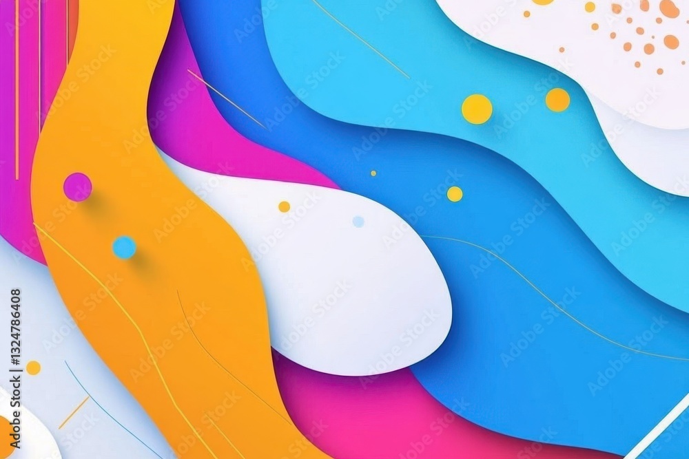 Poster Dynamic abstract shapes moving gracefully over a vibrant background filled with contrasting colors and patterns, abstract shapes moving over vibrant background