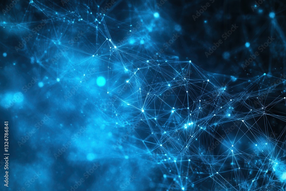 Poster Futuristic neural network design with deep blue and cyan patterns illuminating a tech-inspired environment for advanced learning