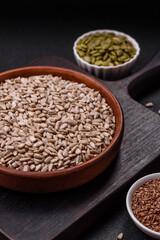 Peeled sunflower seeds in a bowl, an ingredient for making vegetarian food