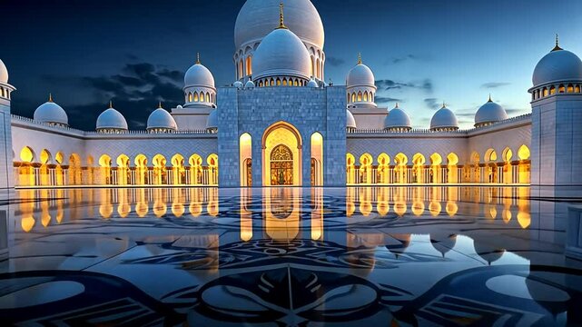 Grand Mosque at Dusk: A Majestic Architectural Marvel