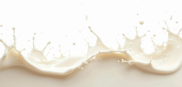 Elegant smooth milk splash border isolated on white background. Liquid splash, silky texture, soft shadows natural lighting. Fresh dairy product or pouring milk motion ad campaign.