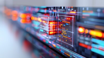 Futuristic digital interface with vibrant data streams and holographic elements