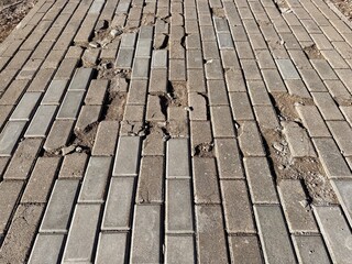 The cracked paving stones are revealing the wear and noticeable damage they have incurred over...
