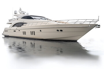 Luxury yacht reflected in calm water gleaming white promising adventure on the open sea.