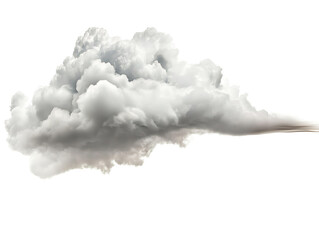 A single fluffy textured cloud billows across a clean white background its wispy tail trailing off into the distance.