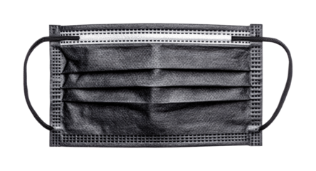 Black disposable face mask with ear loops for health protection and safety, cut out