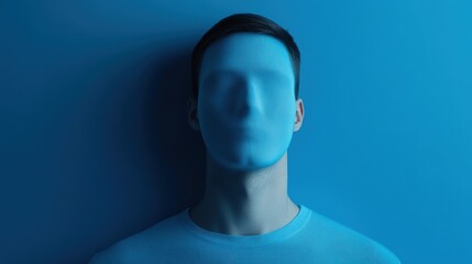 Fototapeta premium Faceless male figure in blue environment