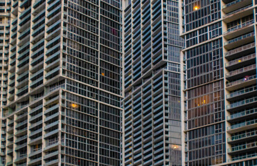 Obraz premium Close up of Brickell skyscrapers, windows and balconies, abstract backgrounds
