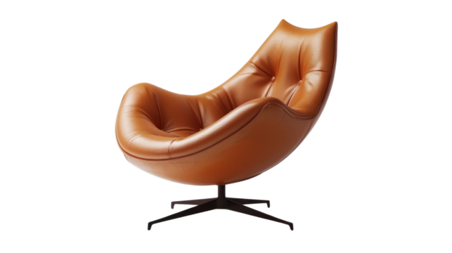 Modern orange leather armchair rotating on transparent background