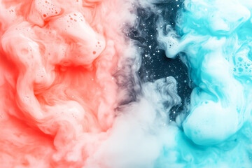 Fototapeta premium Abstract swirling red and blue smoke cloud with dark starry background