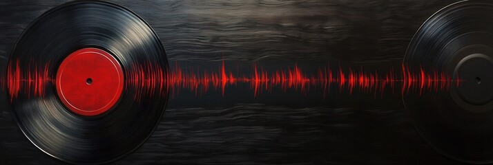Vinyl record texture featuring rhythmic black and red soundwave ripples highlighting modern artistic design