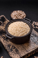 White sesame seeds in a bowl, an ingredient for making vegetarian food