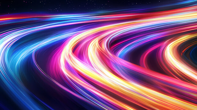 Dynamic and vibrant swirl of colorful light trails creating a captivating abstract design. Ambient Fluorescence. Illustration