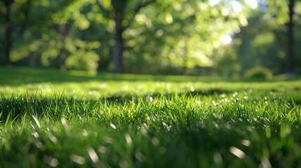 Naklejka premium Close-up of golf course grass texture, ultra-fine manicured lawn, rich green turf